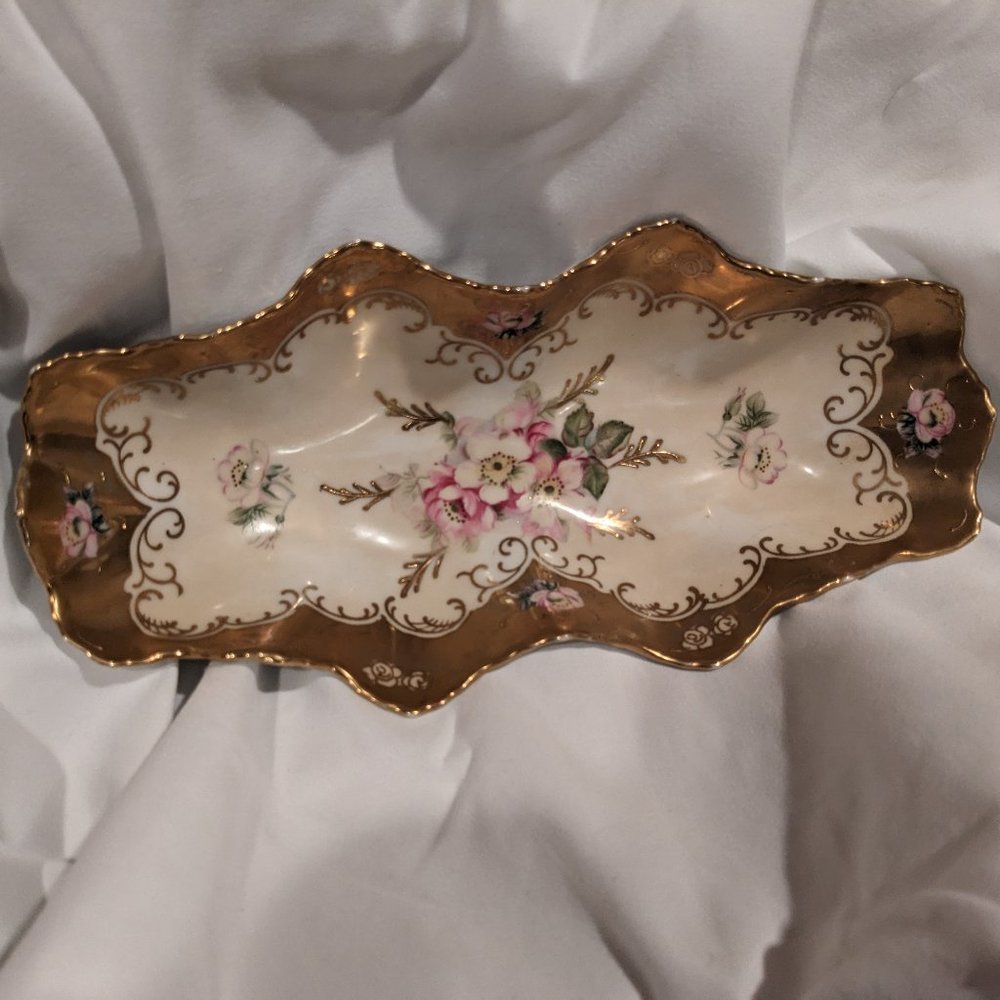 Antique Royal Crown Hand Painted Dish 1820 / 24k Border
